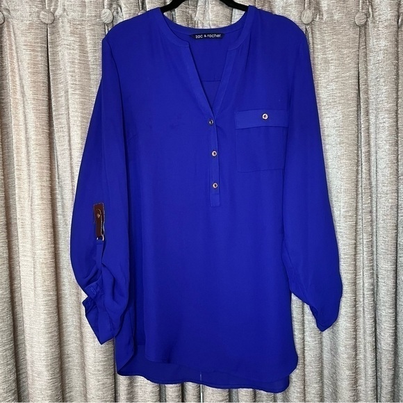 Zac & Rachel Purple Flowy Cuffed Sleeve Tunic Blouse Size Large - Picture 2 of 16